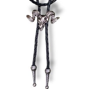 Vintage Silver Antique Aries Ram Skull Bolo Tie Cowboy Necktie NEW